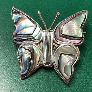 Vintage Mexico Sterling 925 Abalone Butterfly Brooch